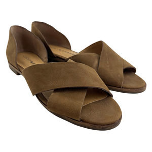 Lucky Brand (5.5) Gallah Tan Beige Leather Cross Peep Toe DOrsay Flats Shoes